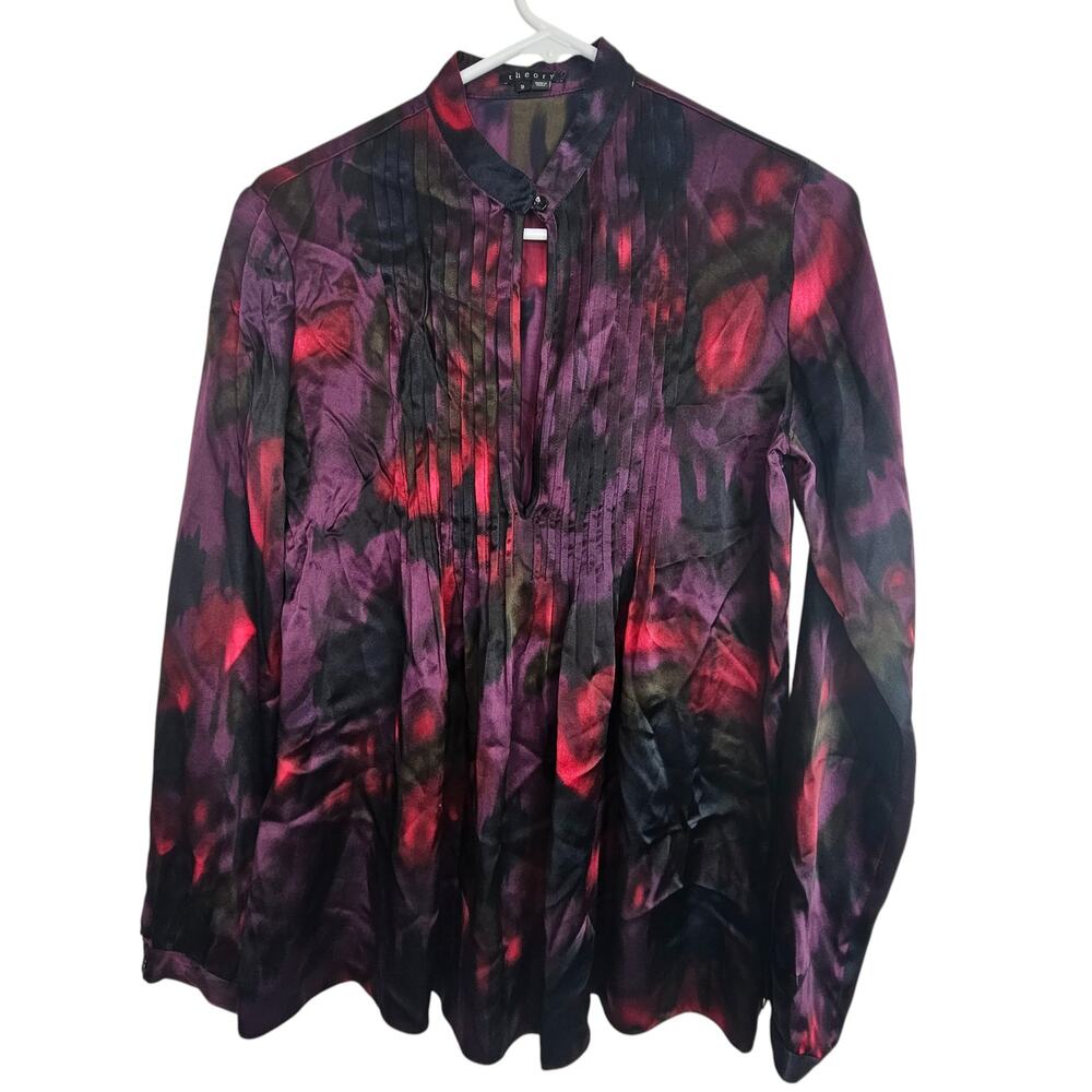 Theory Womens Bianca Vague Silk Top Size S Whimsigoth Dark Romantic Witchy Vamp
